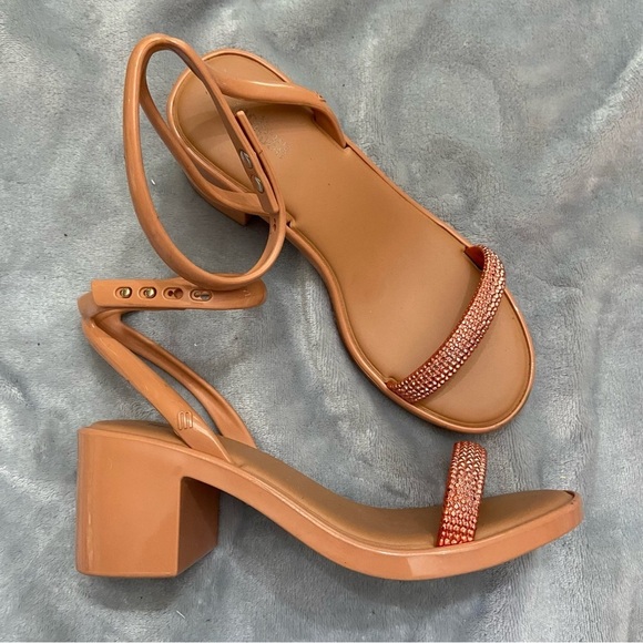 New! Melissa shiny heel jelly block heeled sandals - Picture 5 of 10